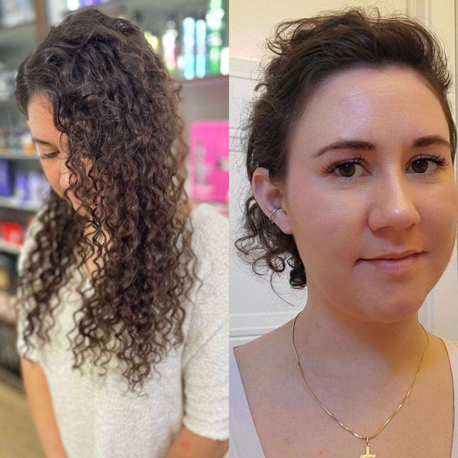 Beautiful curly hair transformation before and after at YOLOve beauty salon in Dartmouth Nova Scotia