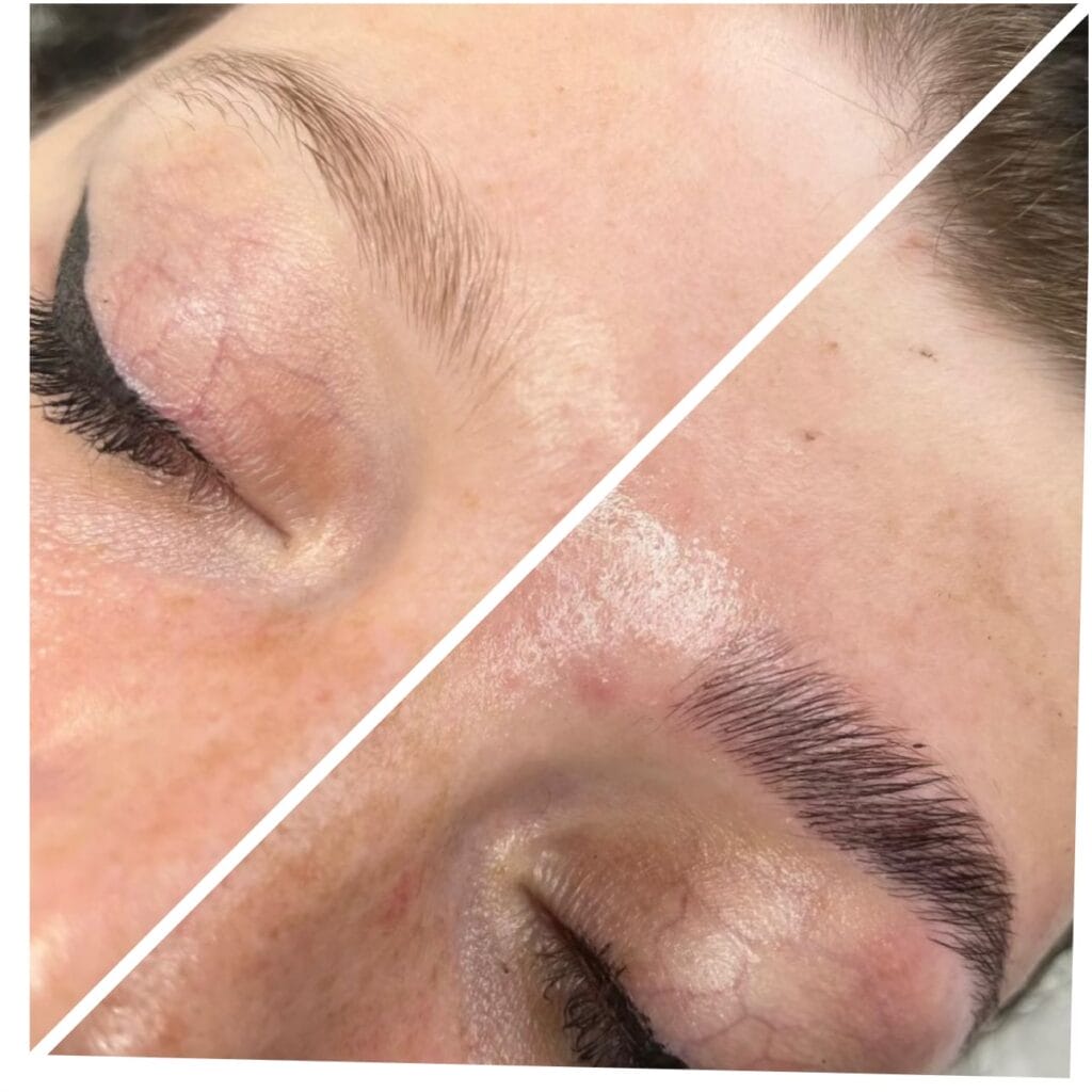 Professional eyebrow lamination before and after results at YOLOve beauty salon in Dartmouth Nova Scotia